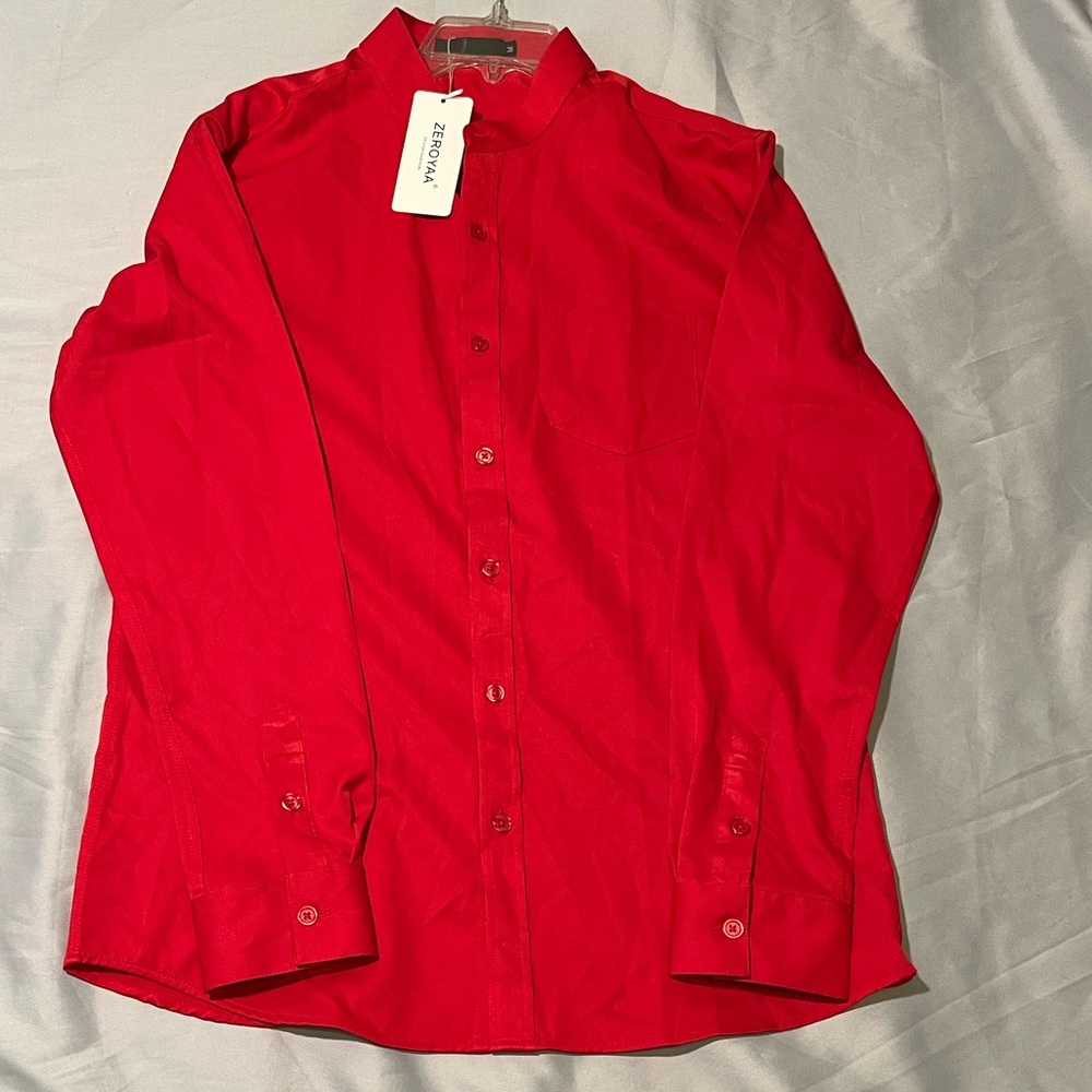 ZEROYAA Vibrant Red Men's Dress Shirt Size Medium NWT